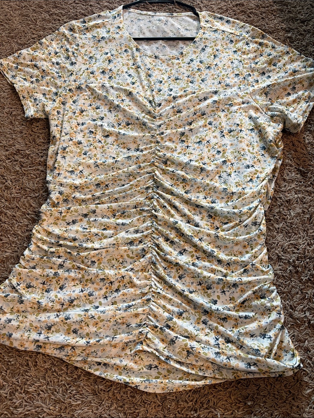 torrid Cream Floral Ruched Short Sleeve Tee